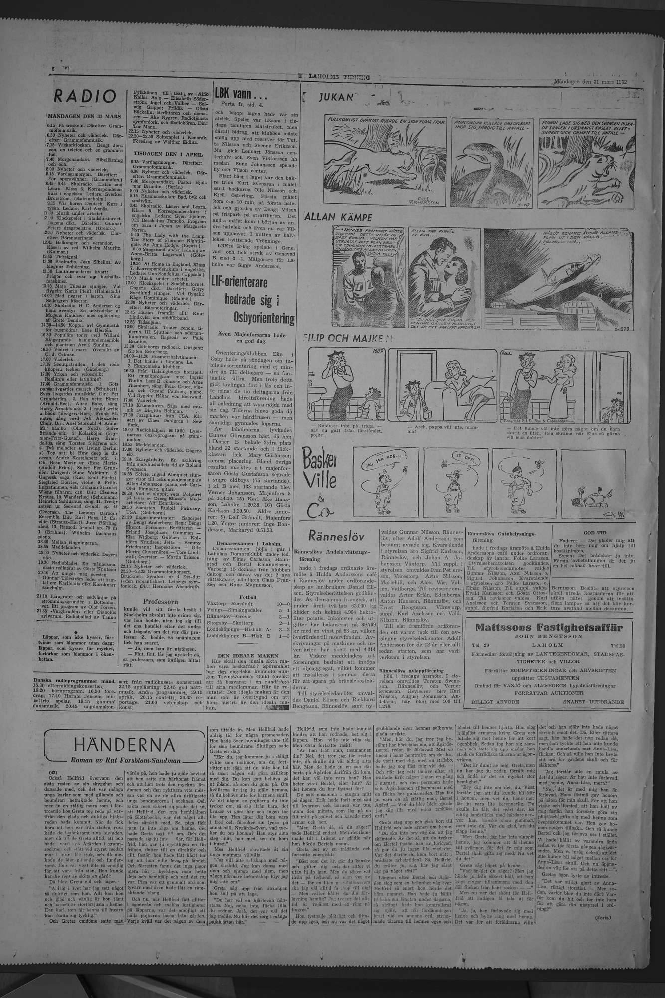 Laholms Tidning Måndag 31 mars 1952, sida 8