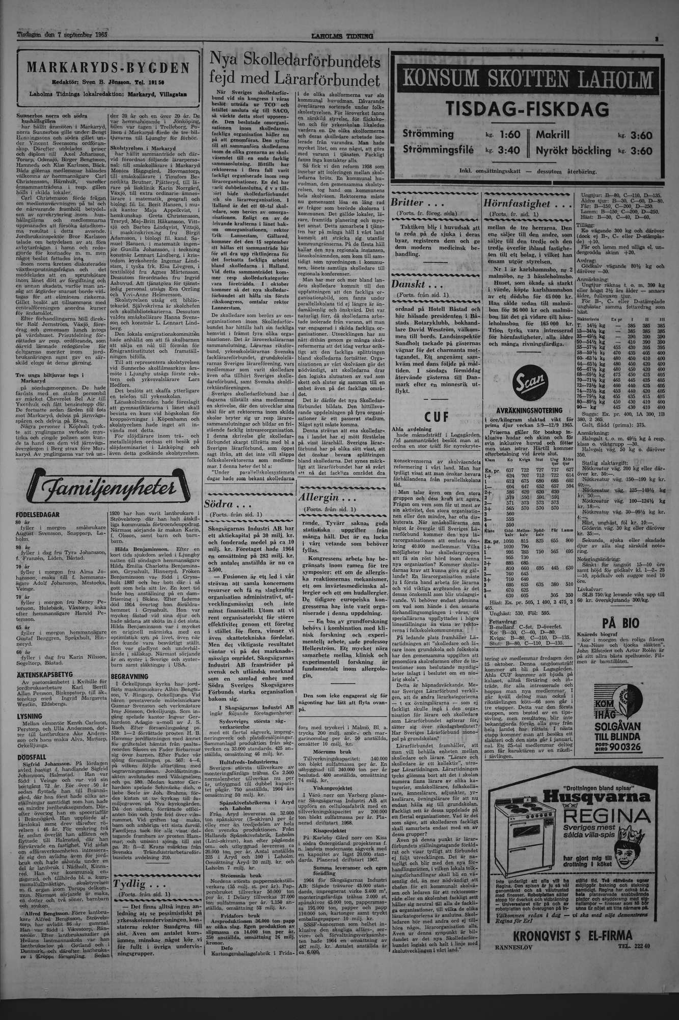 Laholms Tidning Tisdag 7 september 1965, sida 3