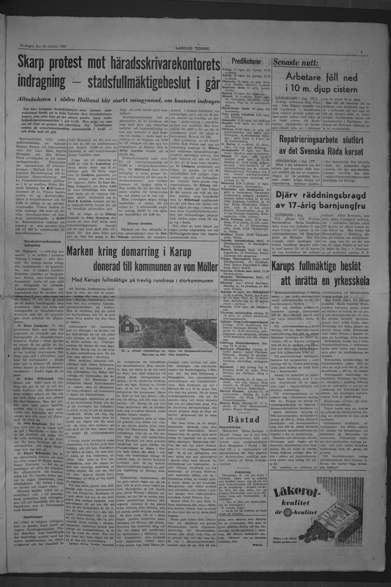 Laholms Tidning Fredag 31 oktober 1952, sida 3