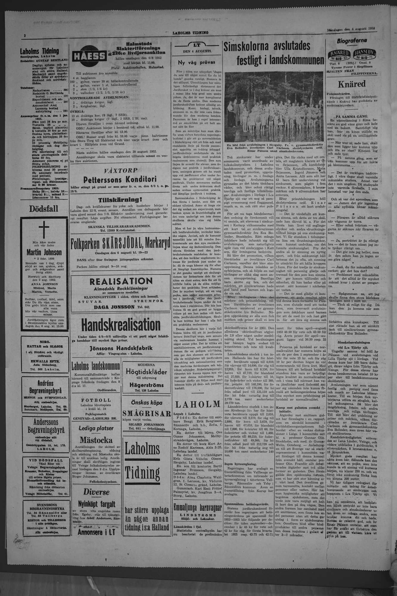 Laholms Tidning Måndag 4 augusti 1952, sida 2