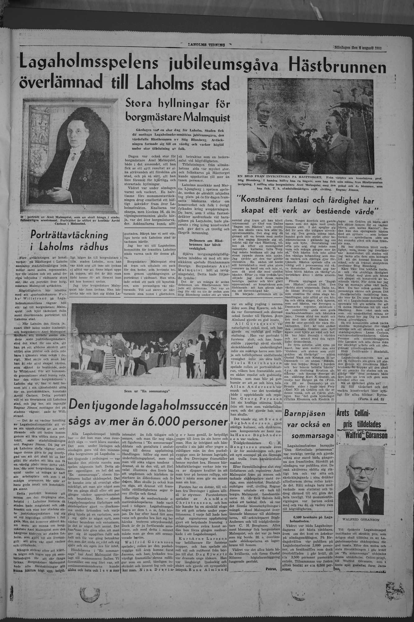 Laholms Tidning Måndag 4 augusti 1952, sida 3
