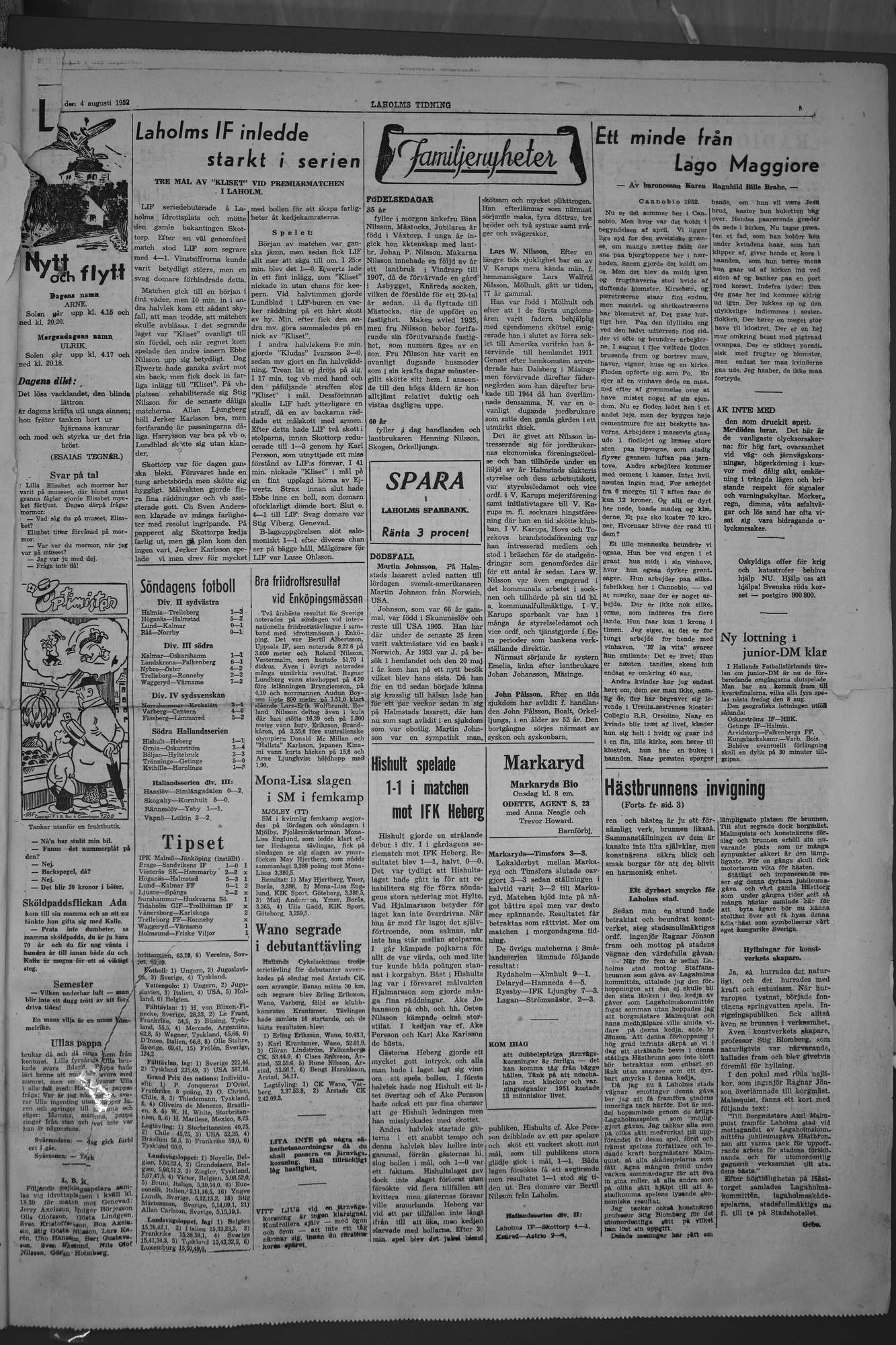 Laholms Tidning Måndag 4 augusti 1952, sida 5