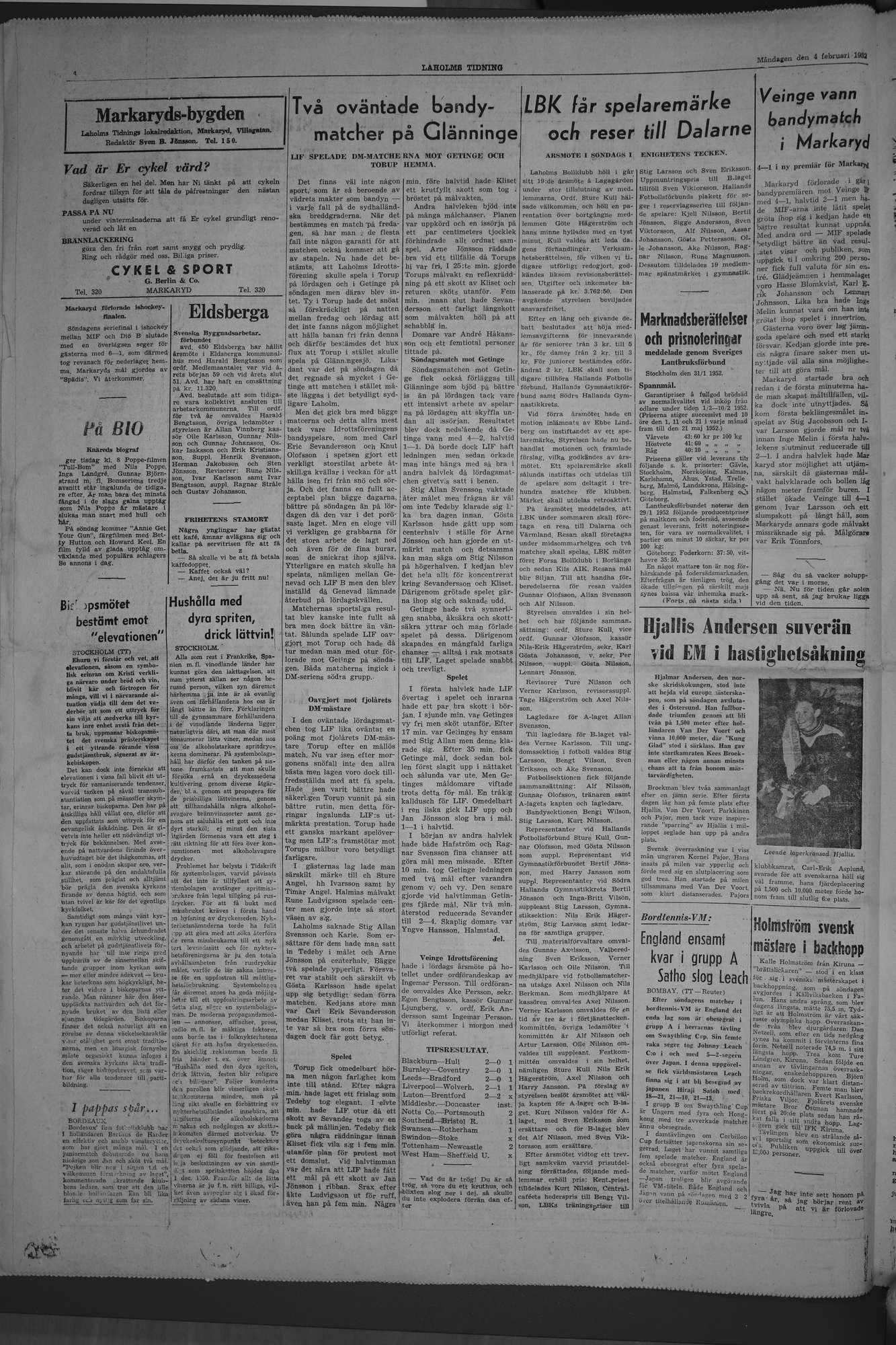 Laholms Tidning Måndag 4 februari 1952, sida 4