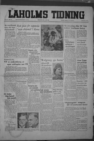 Förstasidan, Fredag 4 juli 1952