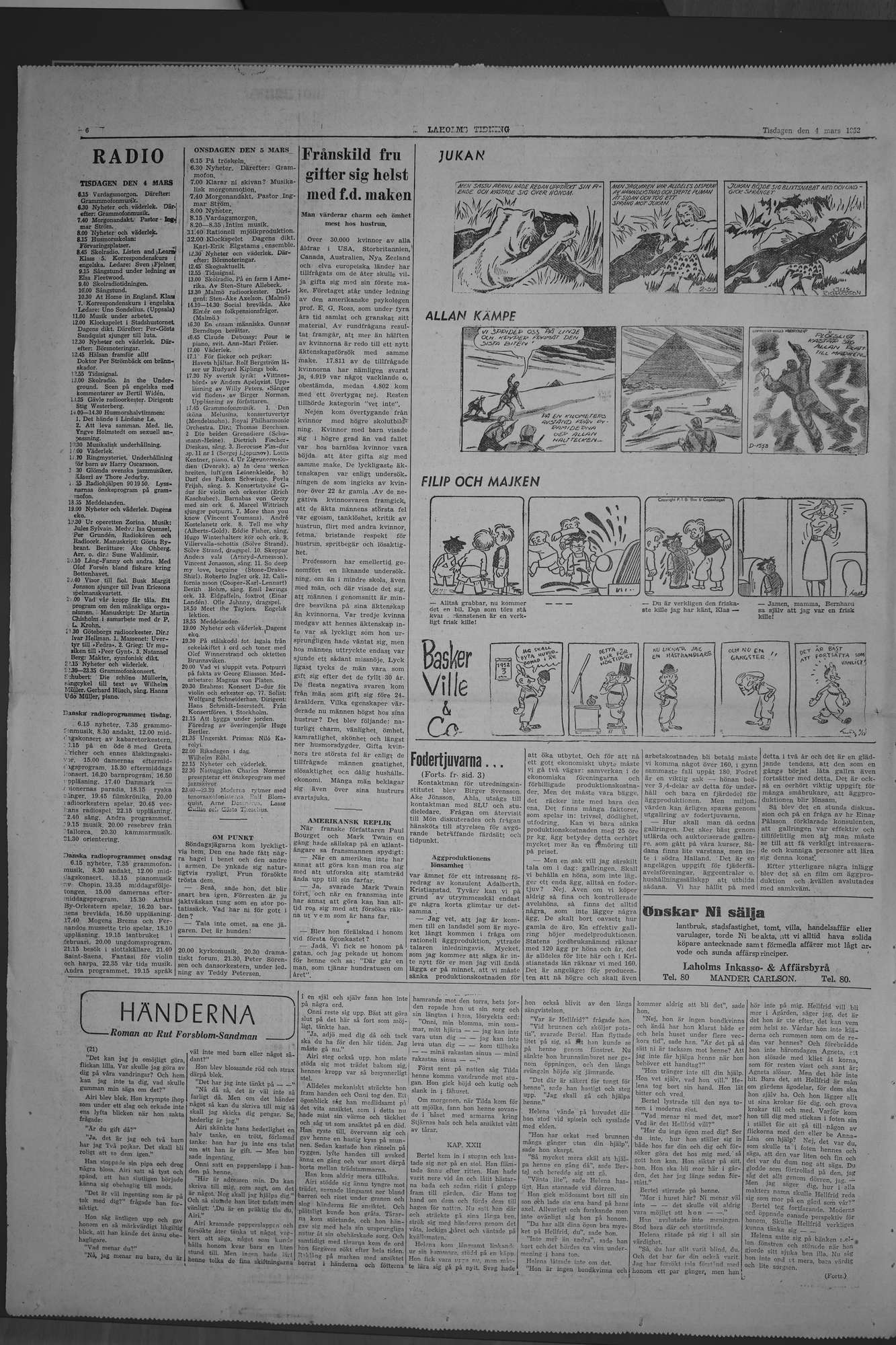 Laholms Tidning Tisdag 4 mars 1952, sida 6
