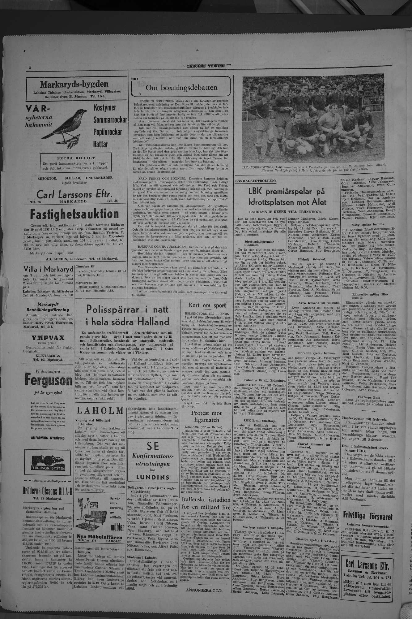 Laholms Tidning Lördag 5 april 1952, sida 4