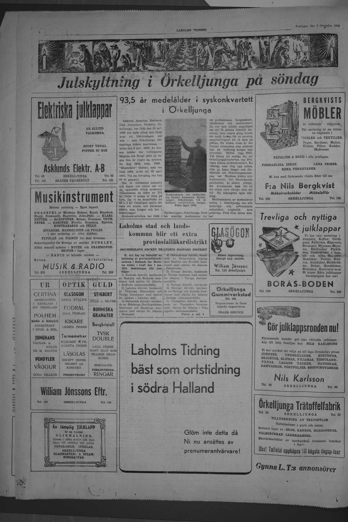 Laholms Tidning Fredag 5 december 1952, sida 6