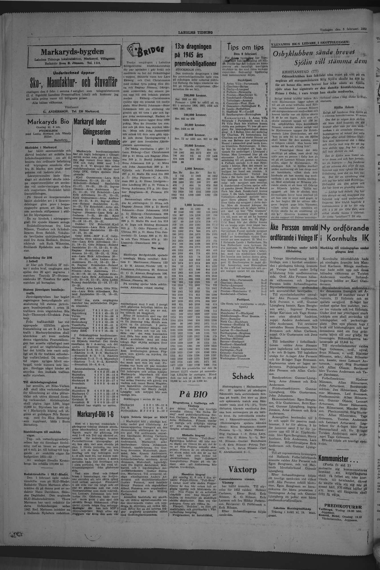 Laholms Tidning Tisdag 5 februari 1952, sida 4