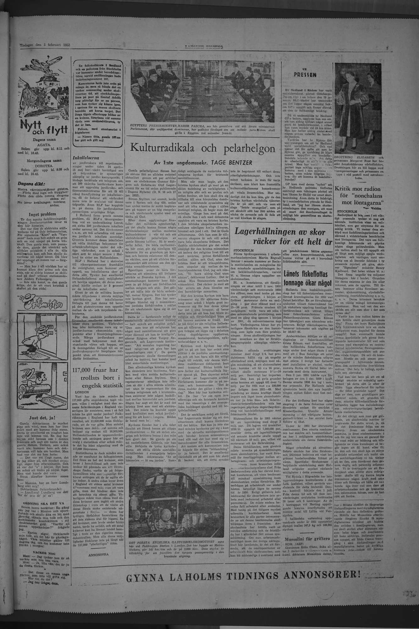 Laholms Tidning Tisdag 5 februari 1952, sida 5