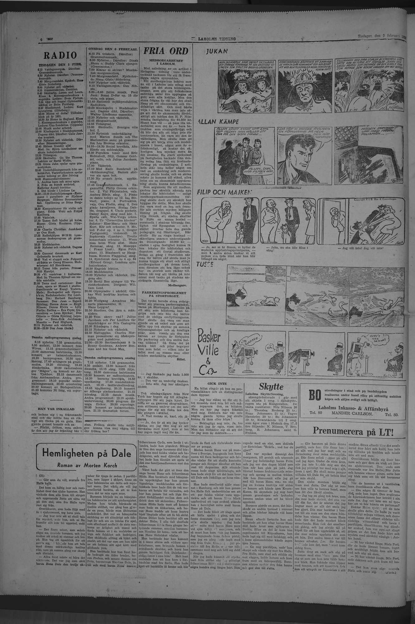 Laholms Tidning Tisdag 5 februari 1952, sida 6
