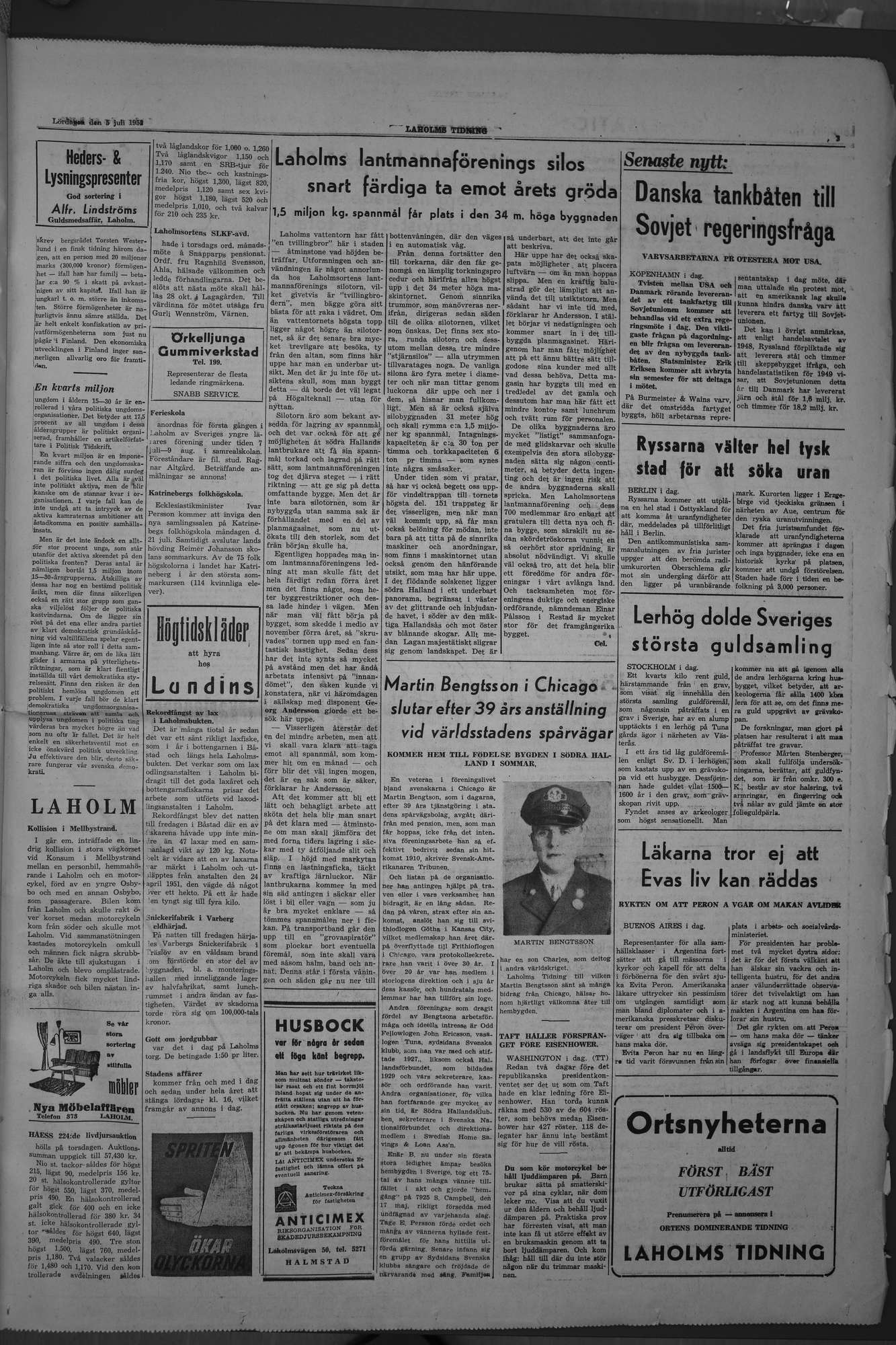Laholms Tidning Lördag 5 juli 1952, sida 3