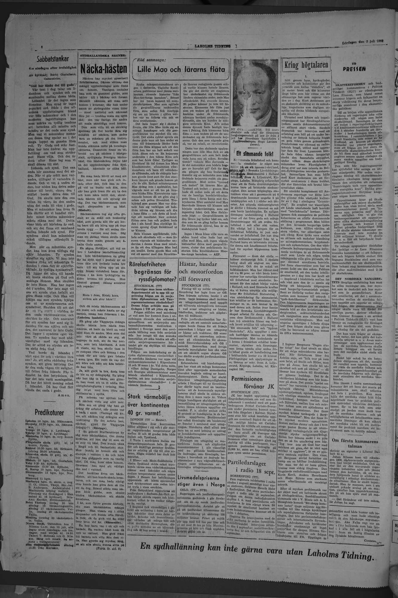 Laholms Tidning Lördag 5 juli 1952, sida 6