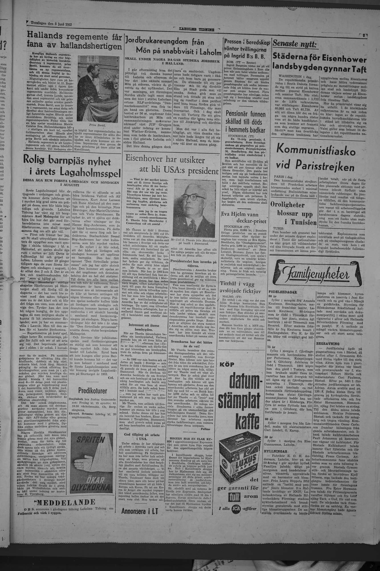 Laholms Tidning Torsdag 5 juni 1952, sida 3