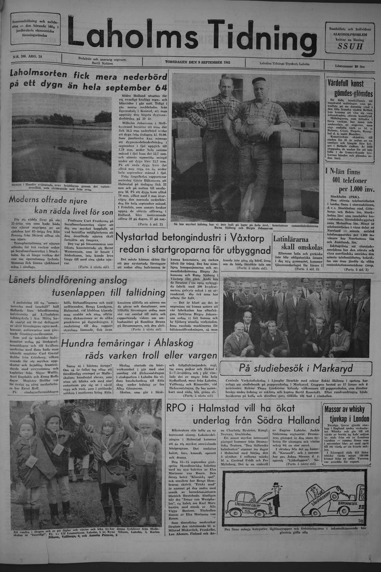 Laholms Tidning Torsdag 9 september 1965, sida 1