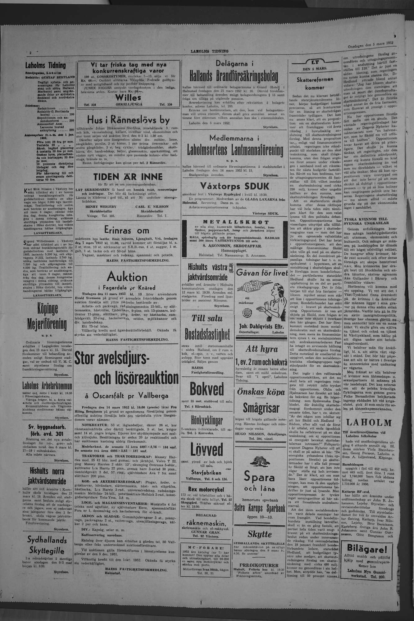 Laholms Tidning Onsdag 5 mars 1952, sida 2