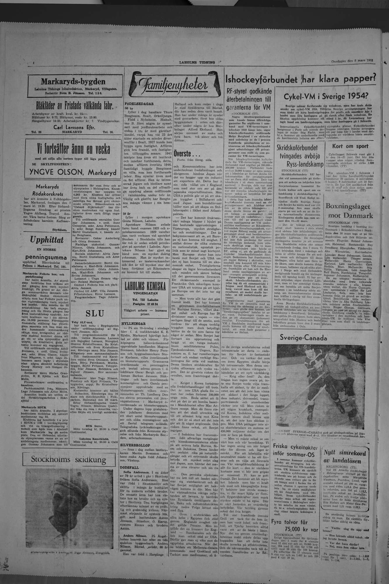 Laholms Tidning Onsdag 5 mars 1952, sida 4