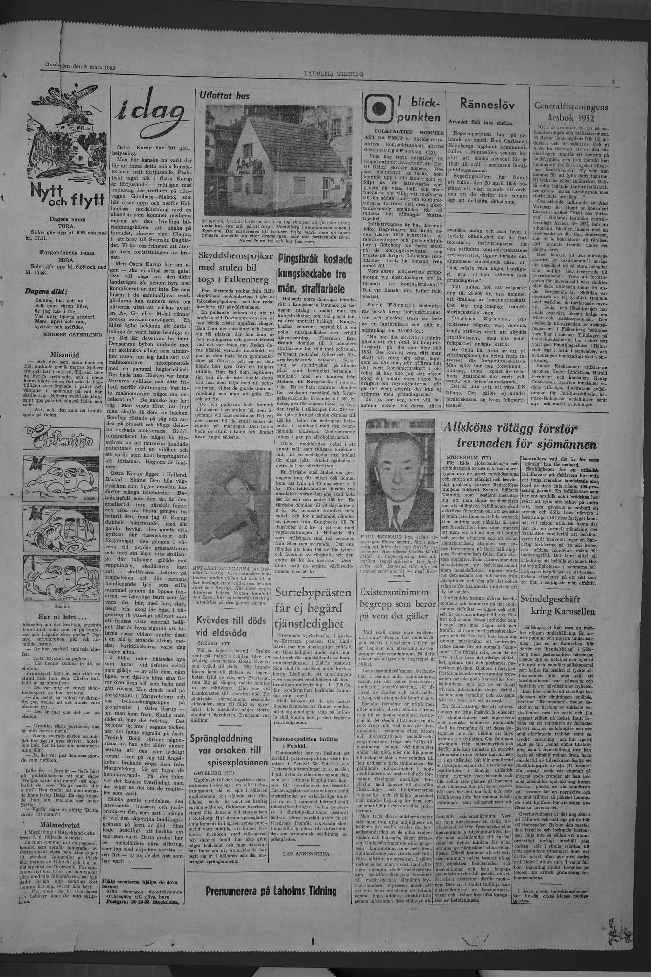 Laholms Tidning Onsdag 5 mars 1952, sida 5