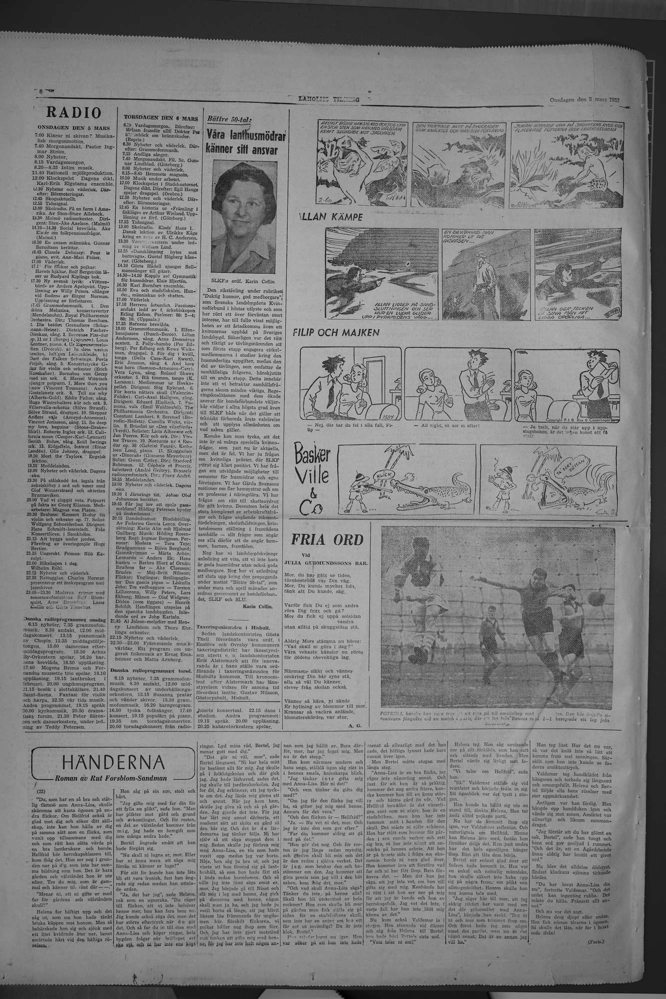 Laholms Tidning Onsdag 5 mars 1952, sida 6