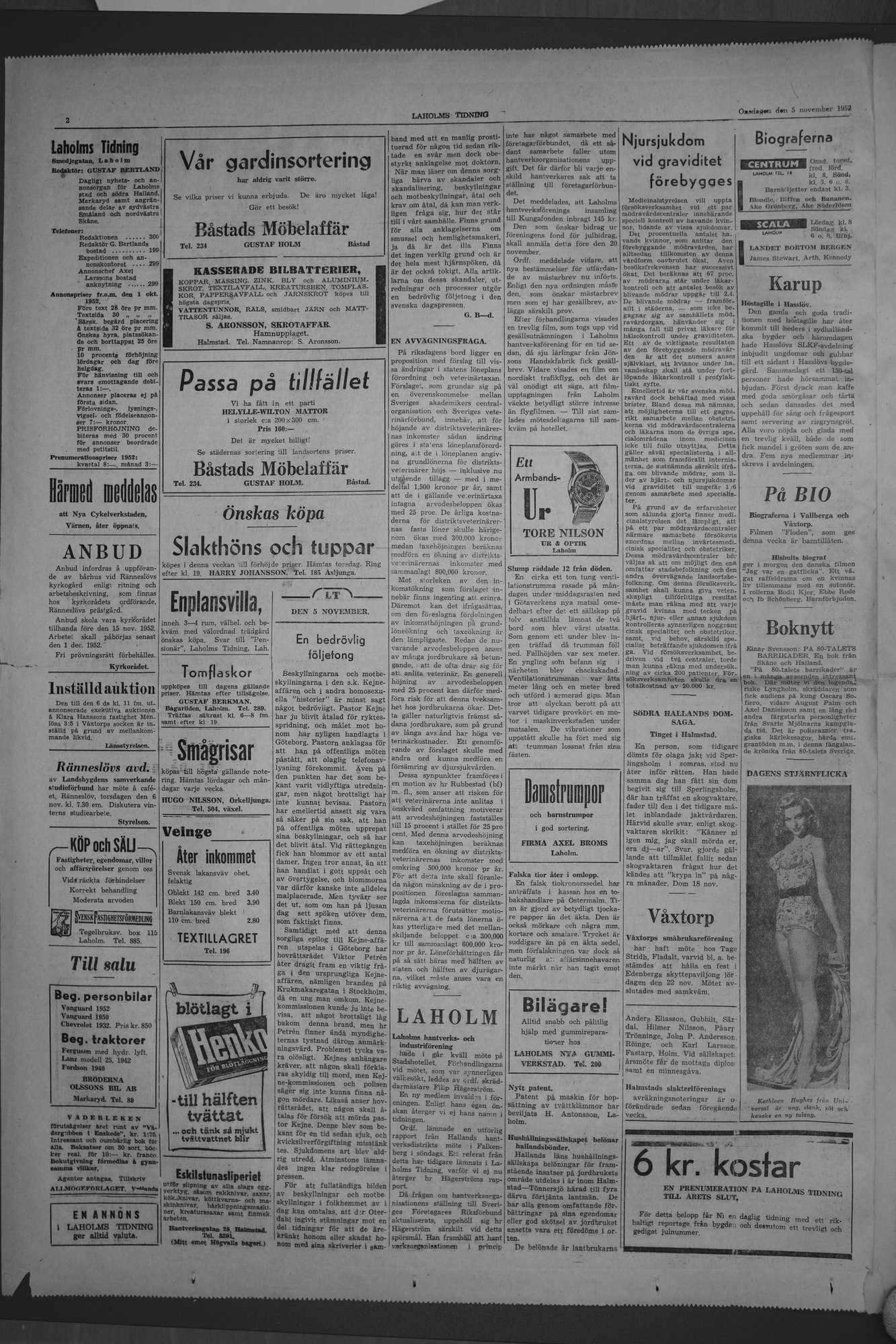 Laholms Tidning Onsdag 5 november 1952, sida 2