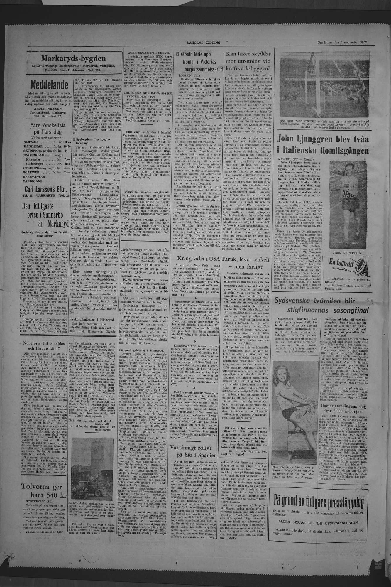 Laholms Tidning Onsdag 5 november 1952, sida 4