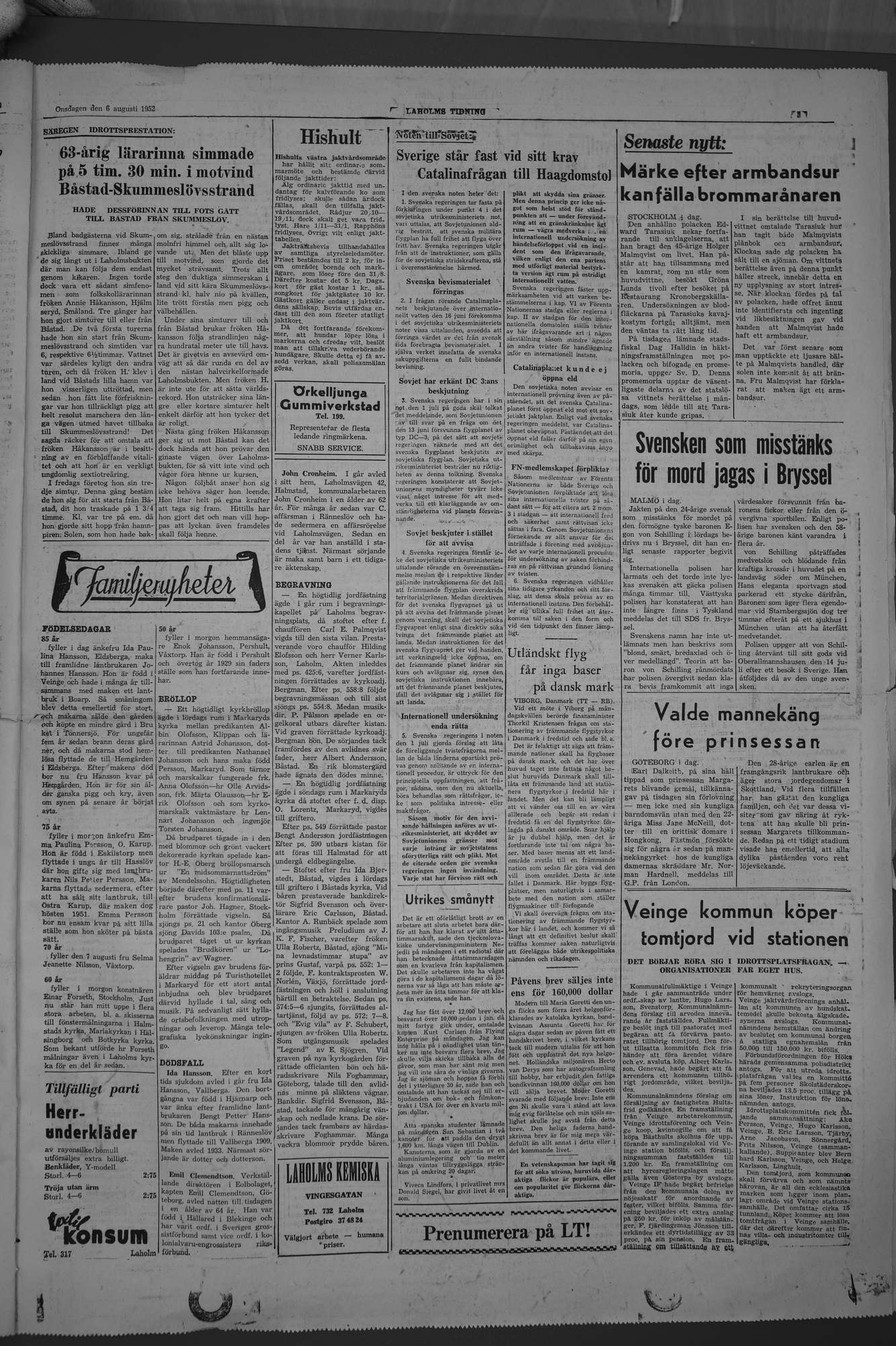 Laholms Tidning Onsdag 6 augusti 1952, sida 3