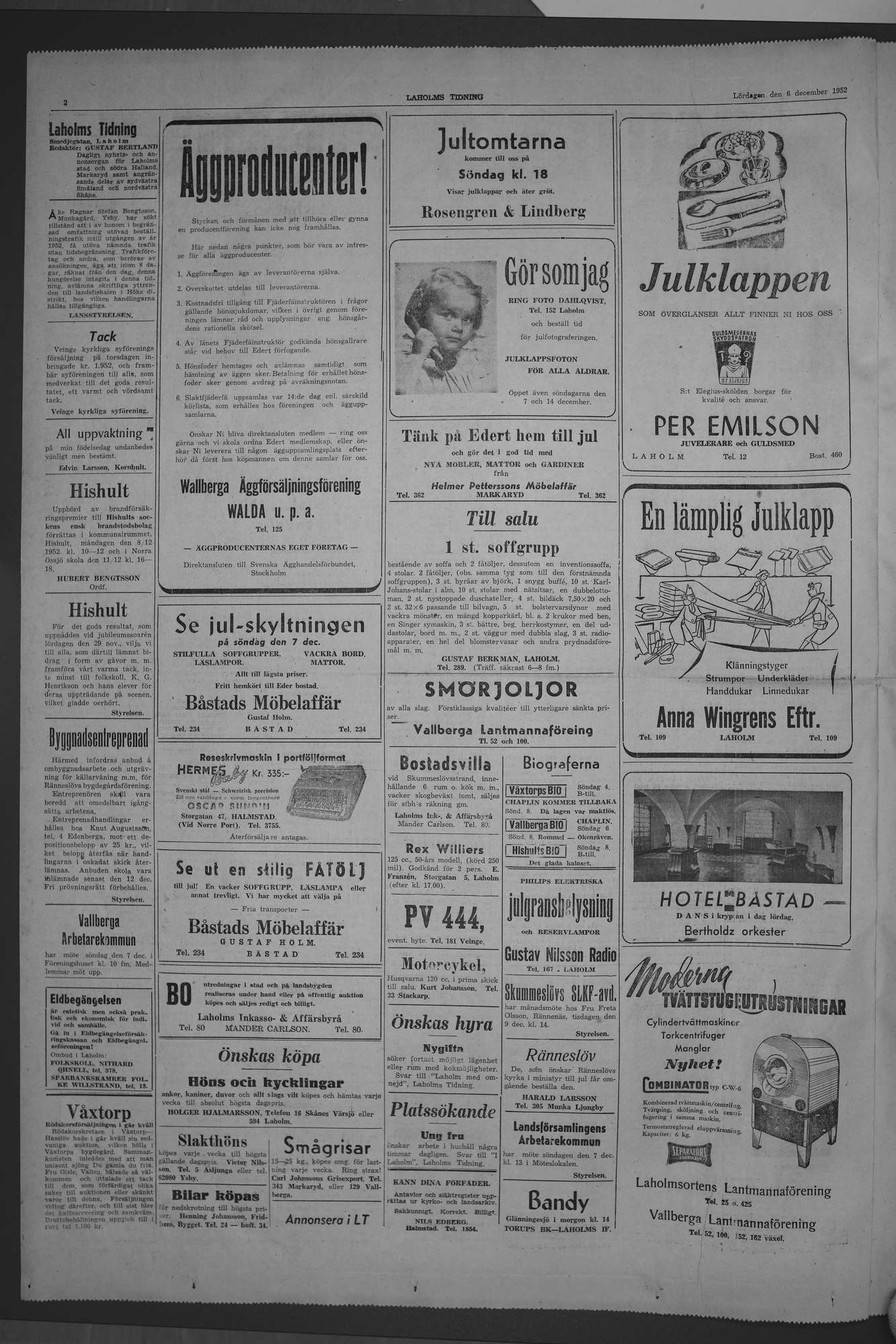 Laholms Tidning Lördag 6 december 1952, sida 2