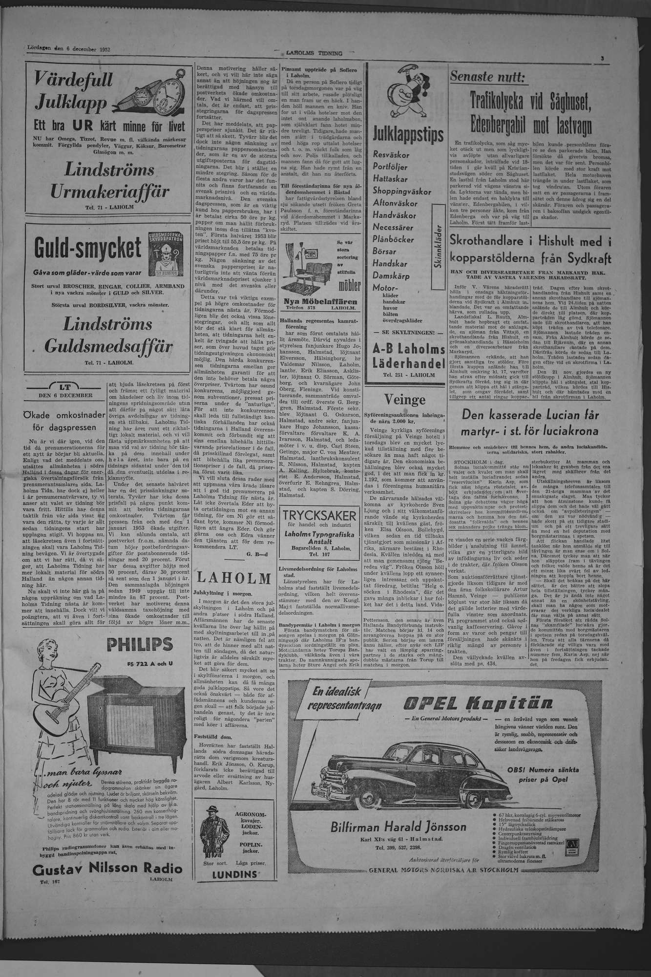 Laholms Tidning Lördag 6 december 1952, sida 3