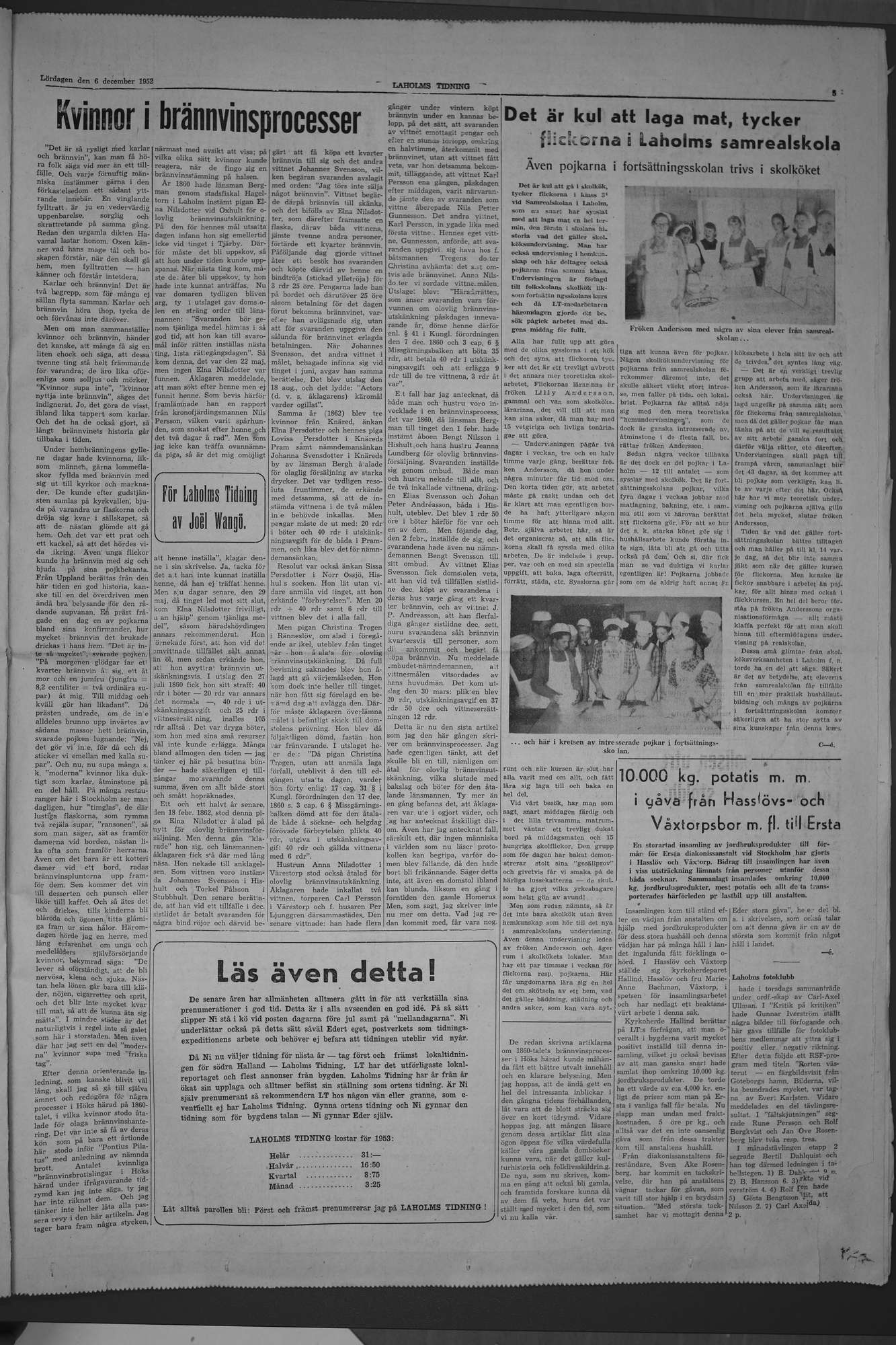 Laholms Tidning Lördag 6 december 1952, sida 5