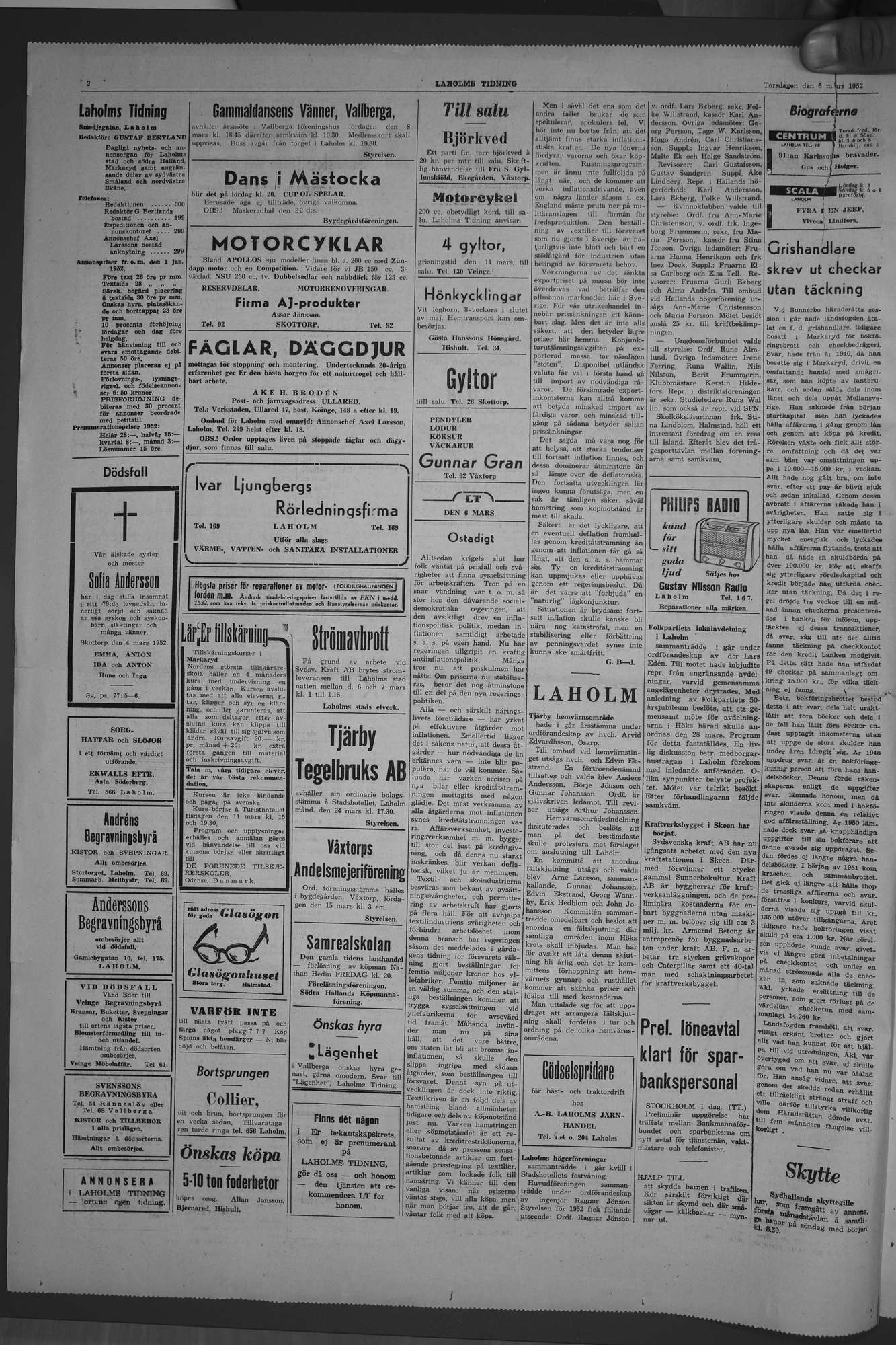 Laholms Tidning Torsdag 6 mars 1952, sida 2