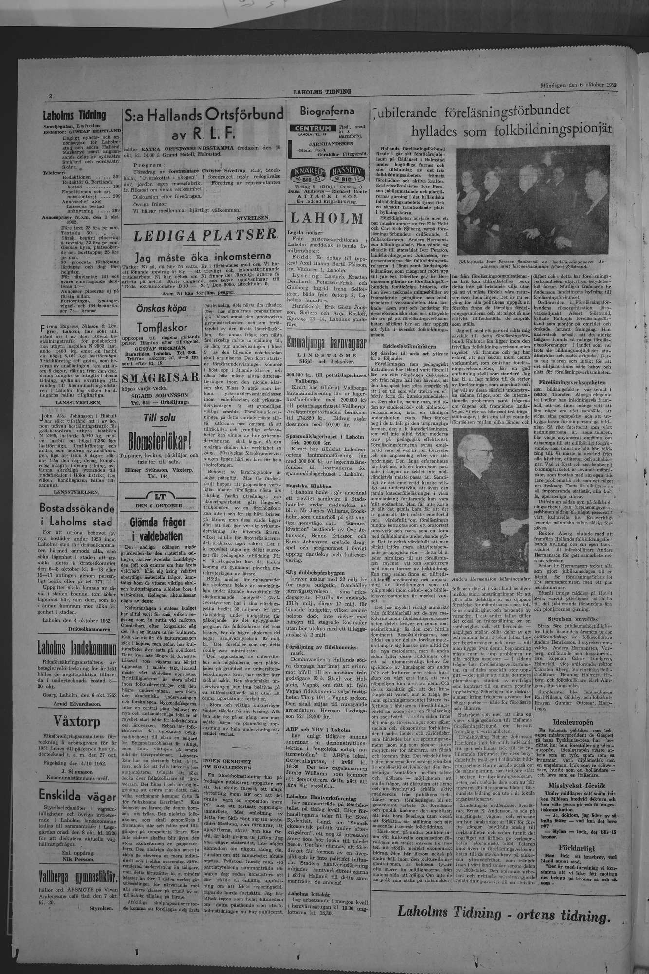 Laholms Tidning Måndag 6 oktober 1952, sida 2