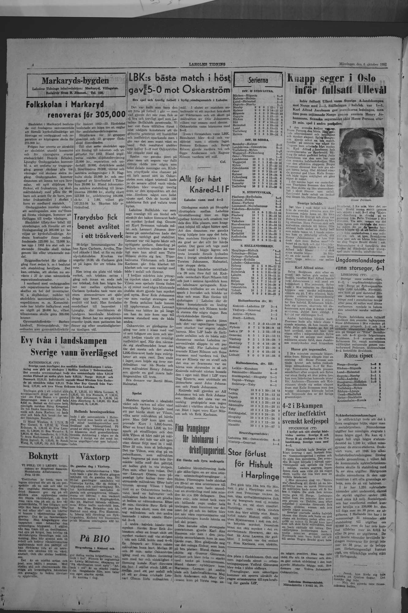 Laholms Tidning Måndag 6 oktober 1952, sida 4