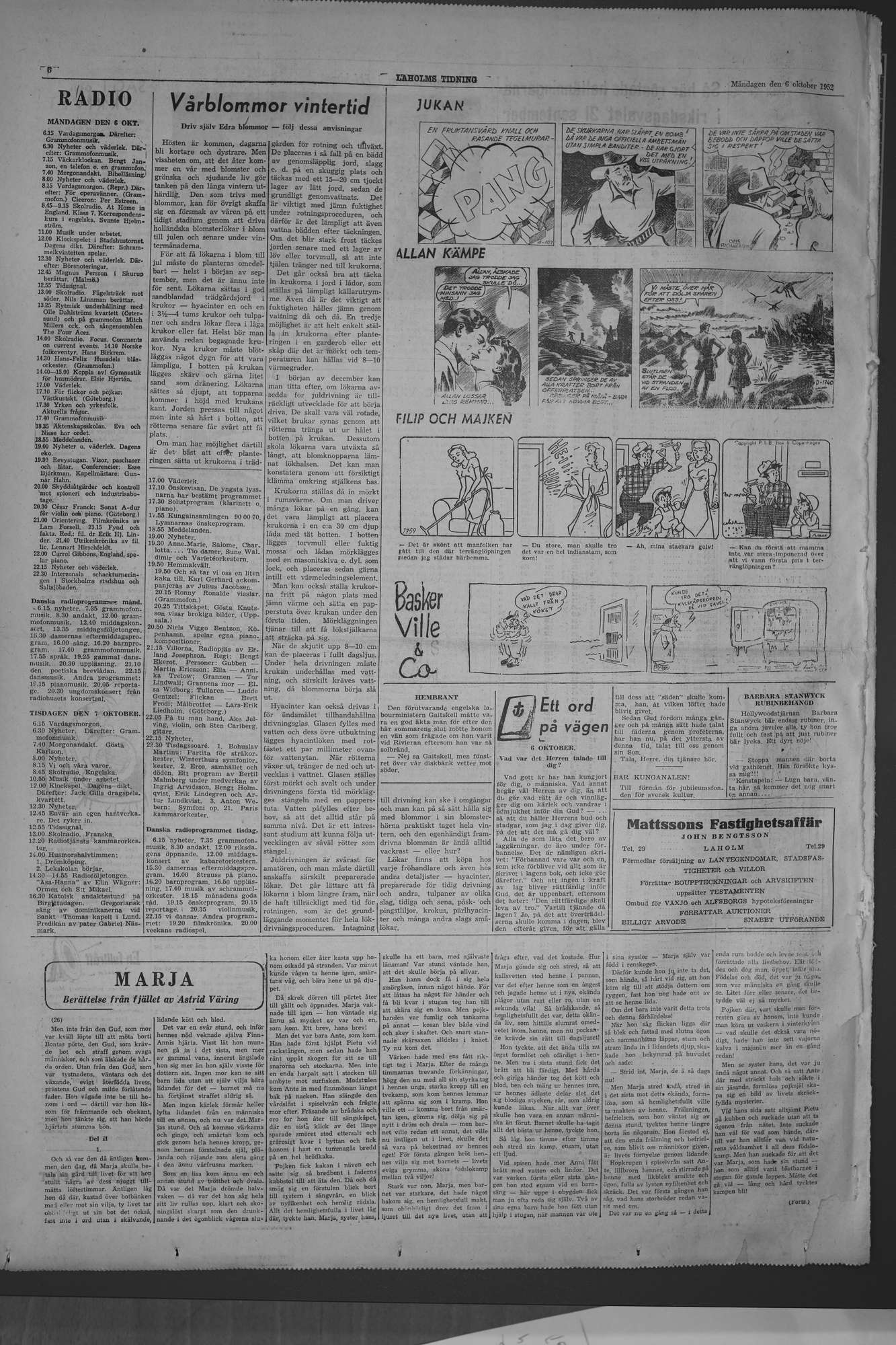Laholms Tidning Måndag 6 oktober 1952, sida 6