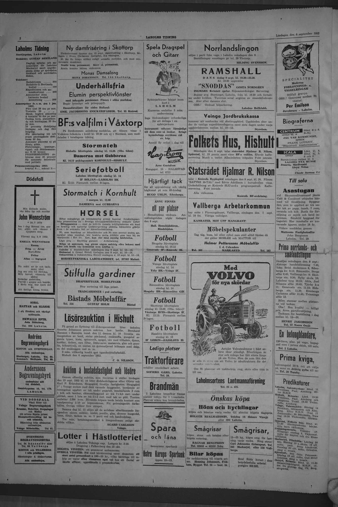 Laholms Tidning Lördag 6 september 1952, sida 2