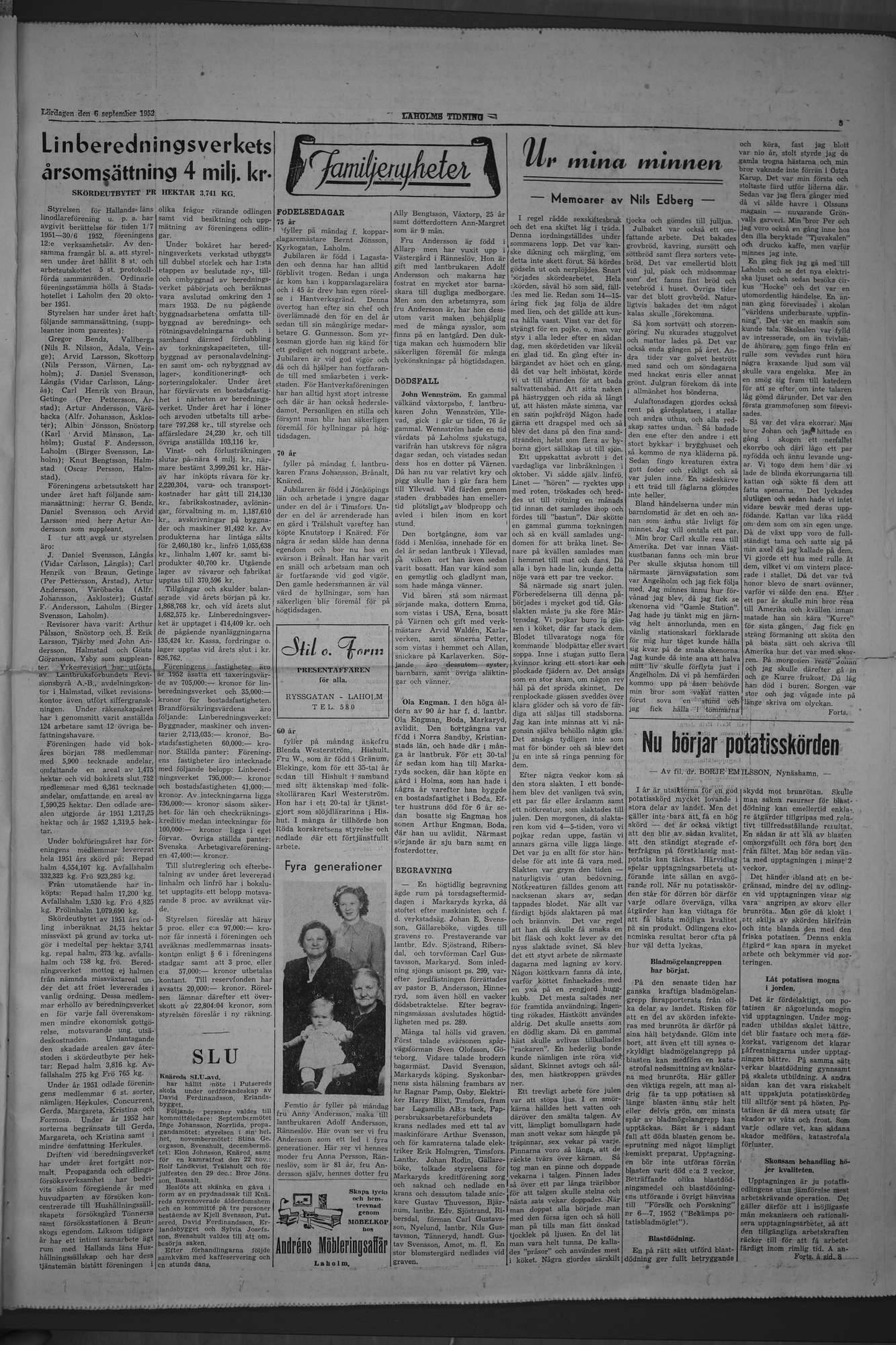 Laholms Tidning Lördag 6 september 1952, sida 5