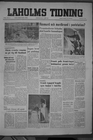 Förstasidan, Måndag 7 april 1952