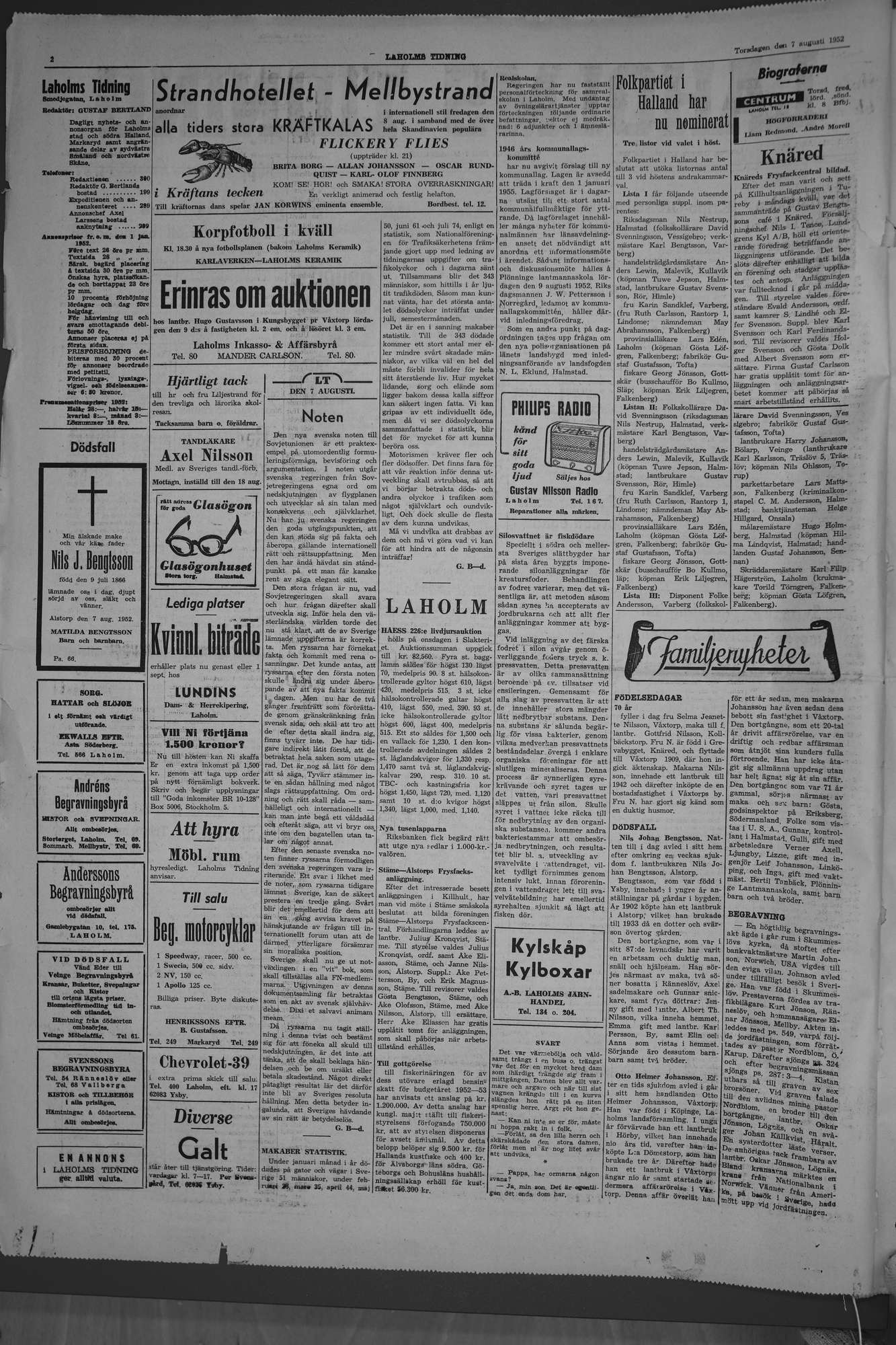Laholms Tidning Torsdag 7 augusti 1952, sida 2