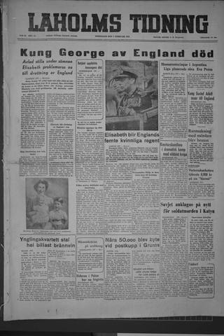 Förstasidan, Torsdag 7 februari 1952