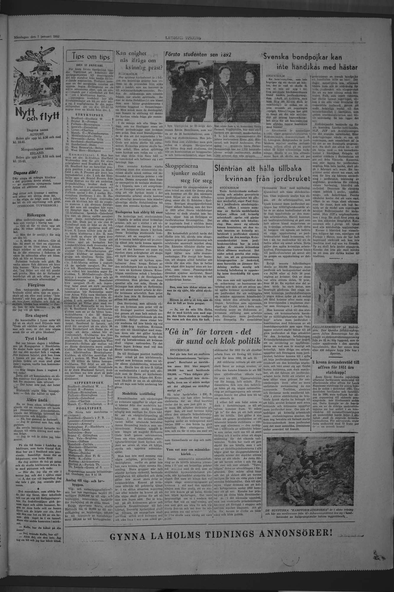 Laholms Tidning Måndag 7 januari 1952, sida 5