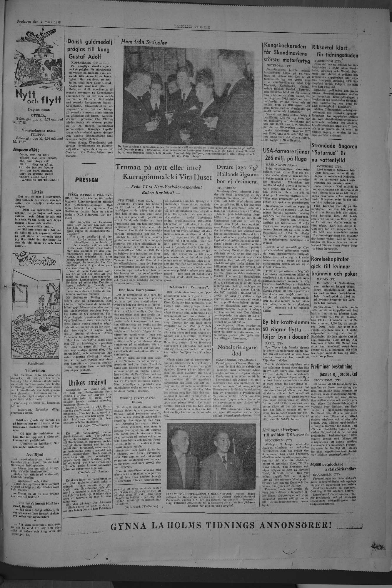 Laholms Tidning Fredag 7 mars 1952, sida 5