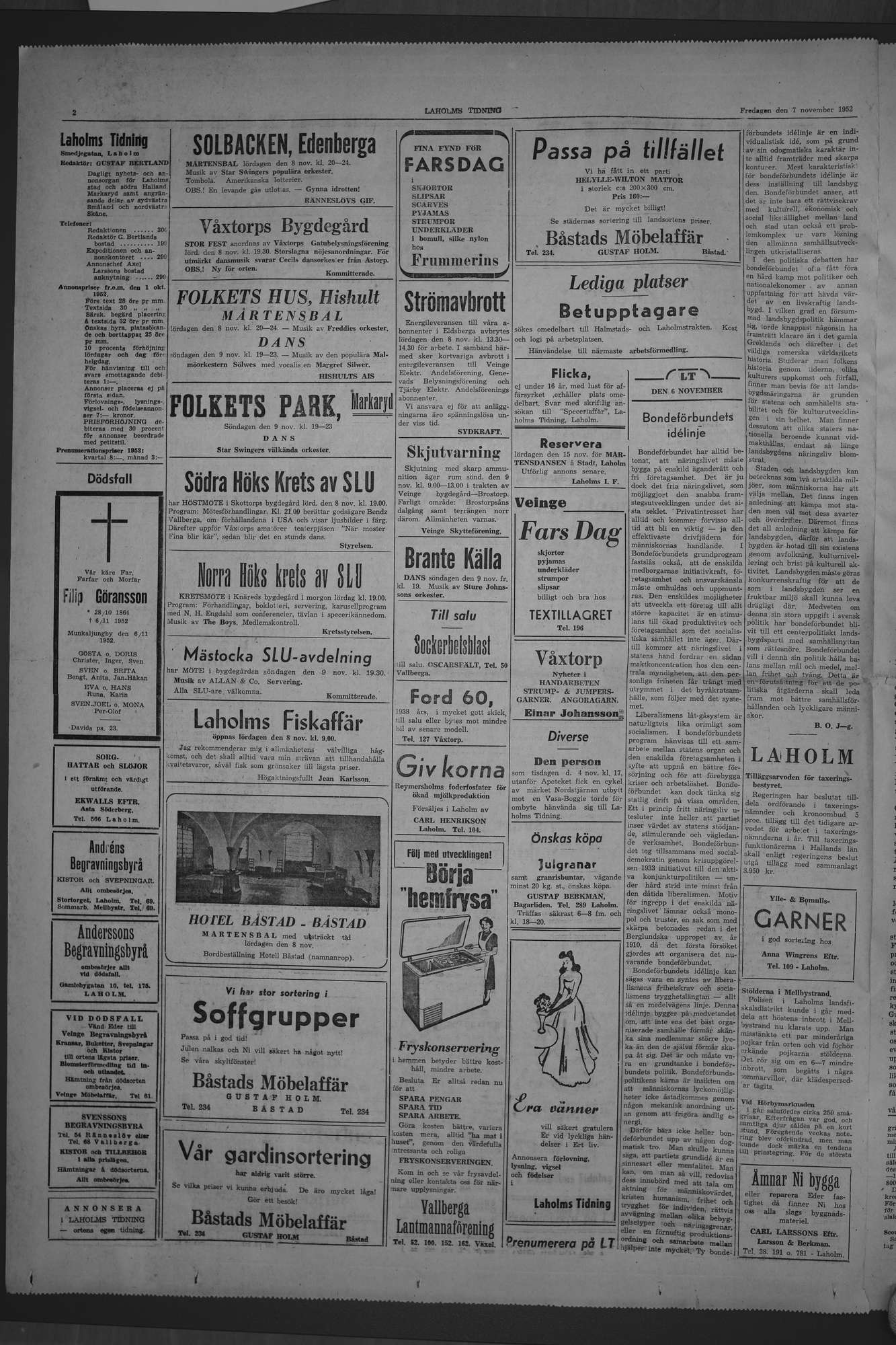 Laholms Tidning Fredag 7 november 1952, sida 2