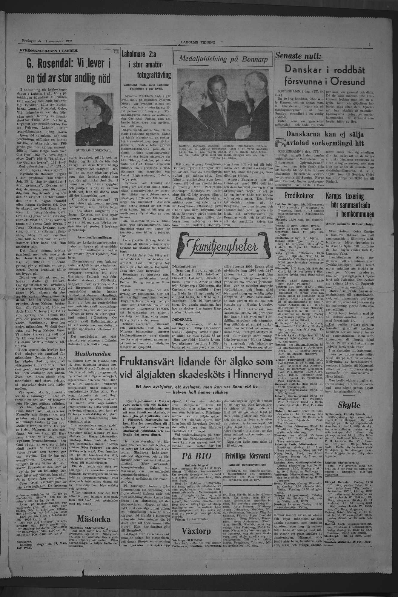 Laholms Tidning Fredag 7 november 1952, sida 3