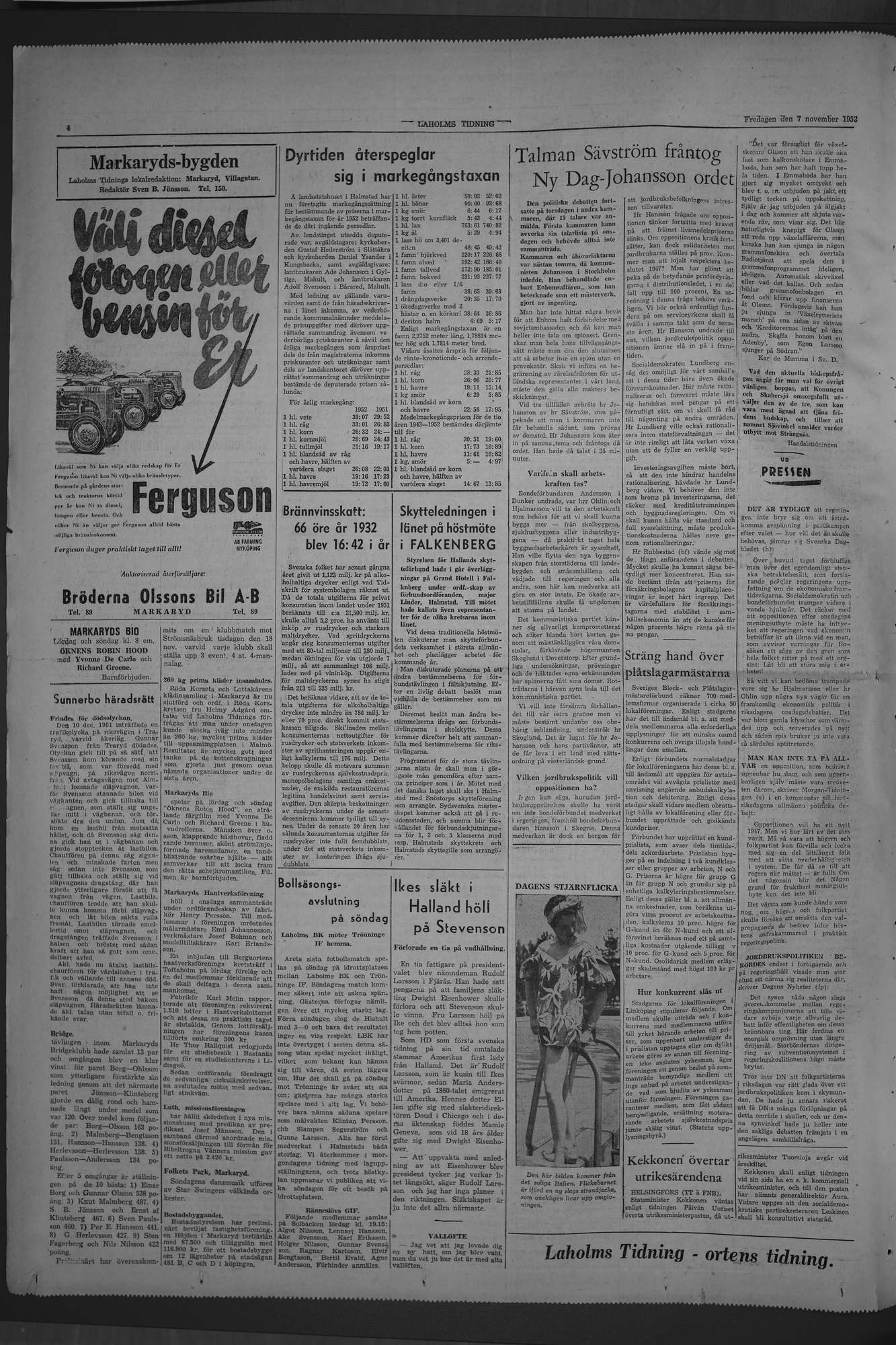 Laholms Tidning Fredag 7 november 1952, sida 4