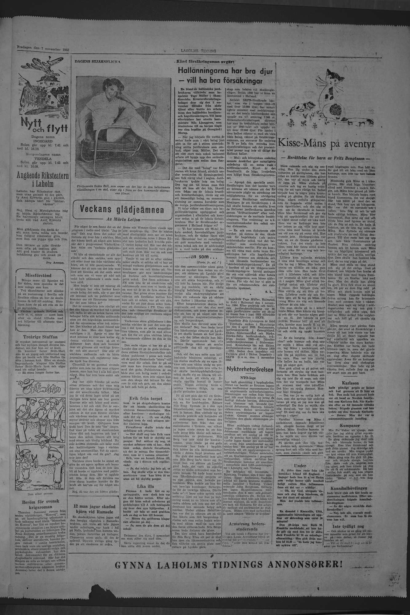 Laholms Tidning Fredag 7 november 1952, sida 7