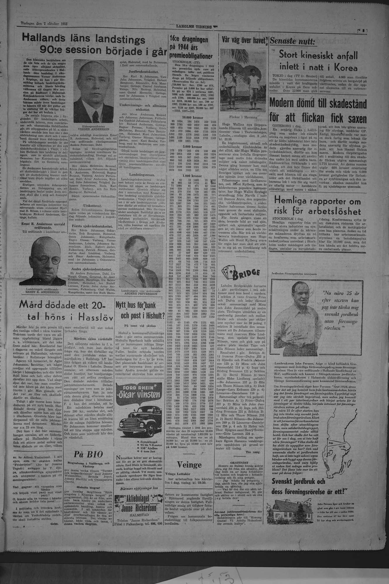Laholms Tidning Tisdag 7 oktober 1952, sida 3