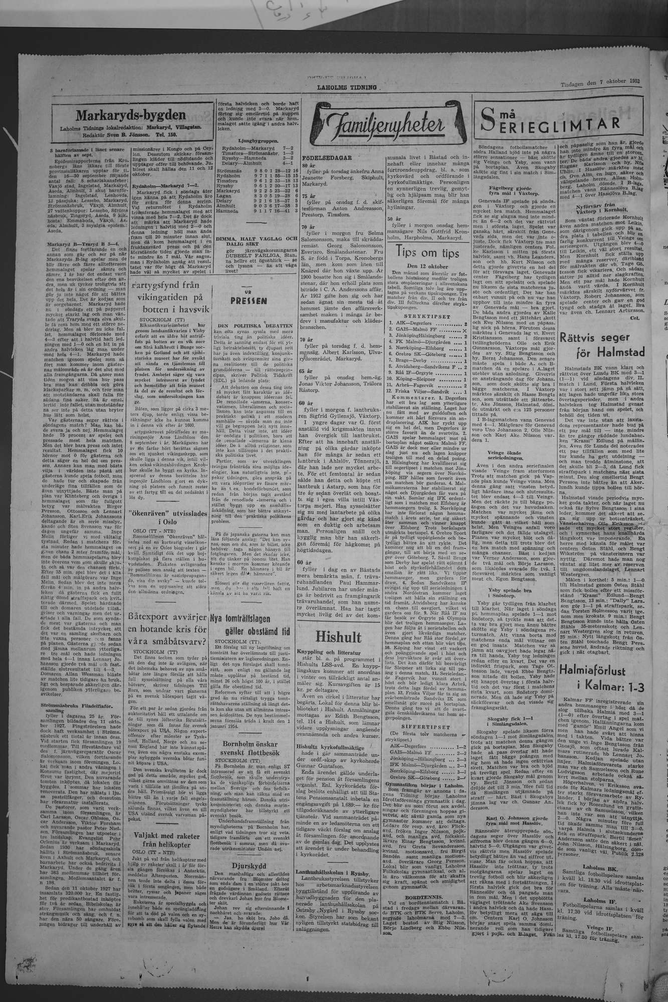Laholms Tidning Tisdag 7 oktober 1952, sida 4