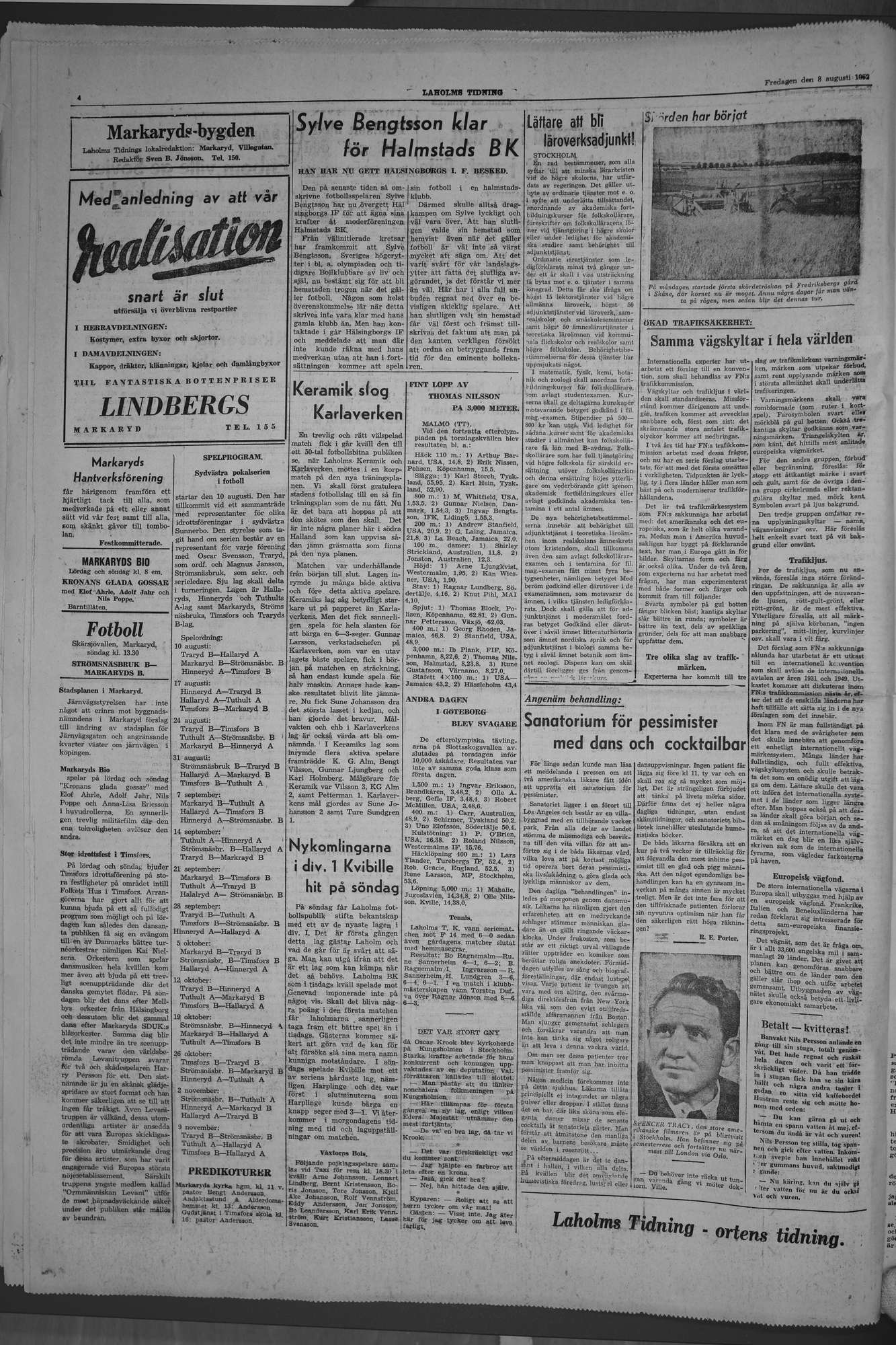 Laholms Tidning Fredag 8 augusti 1952, sida 4