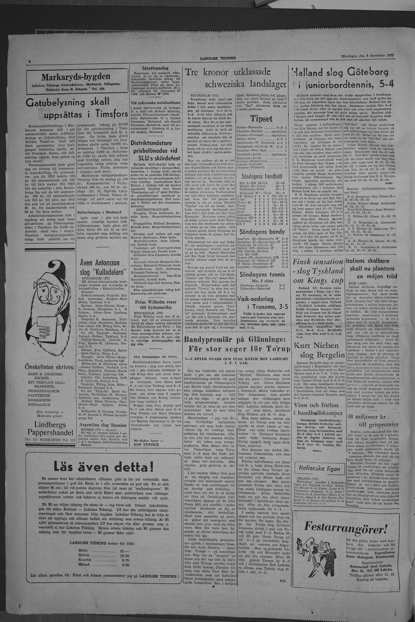 Laholms Tidning Måndag 8 december 1952, sida 4