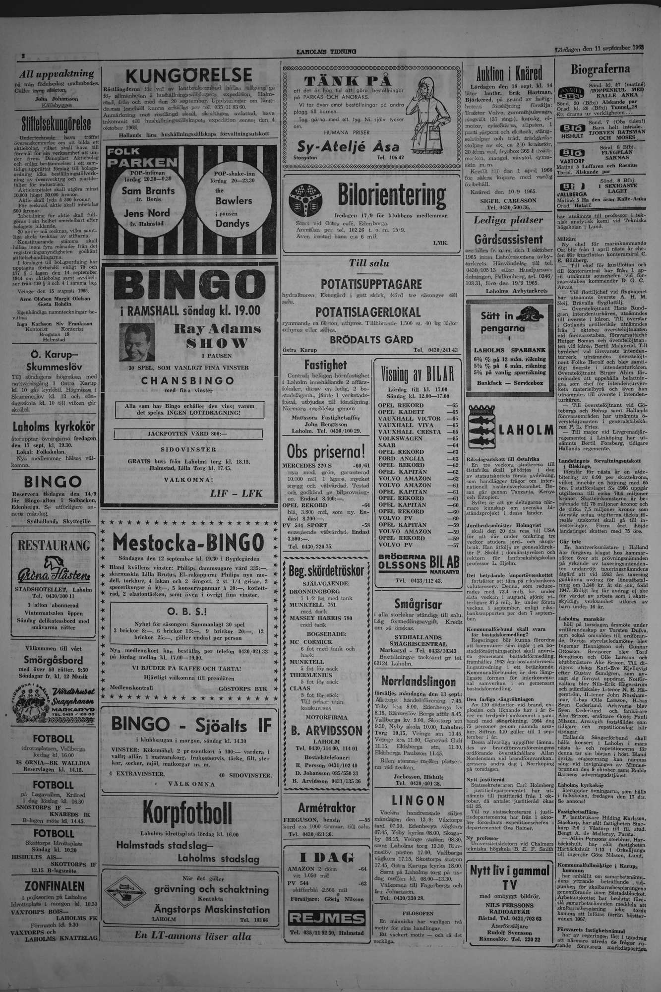 Laholms Tidning Lördag 11 september 1965, sida 2