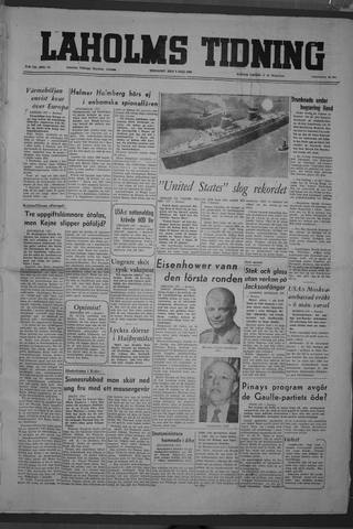 Förstasidan, Tisdag 8 juli 1952