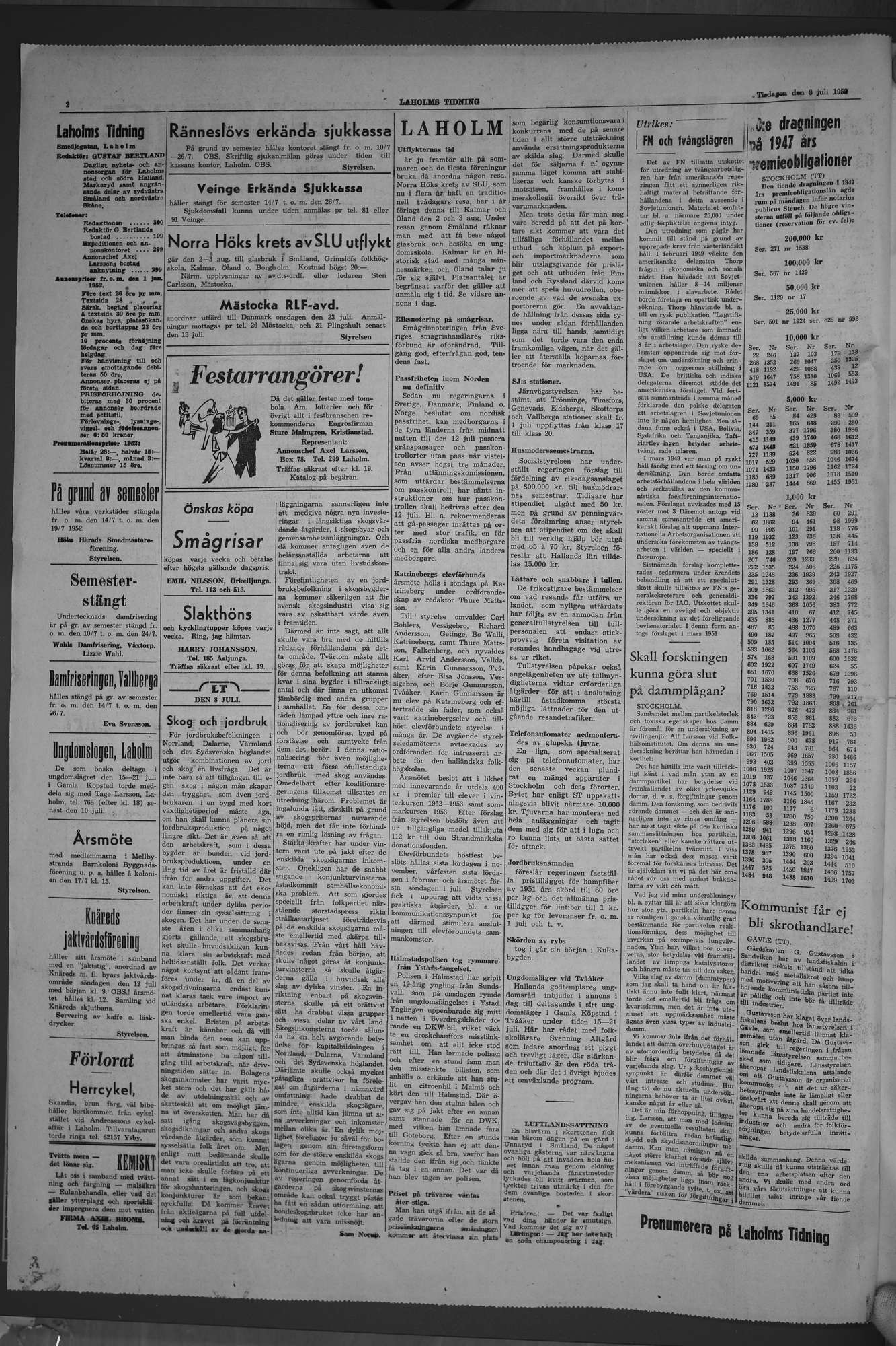 Laholms Tidning Tisdag 8 juli 1952, sida 2